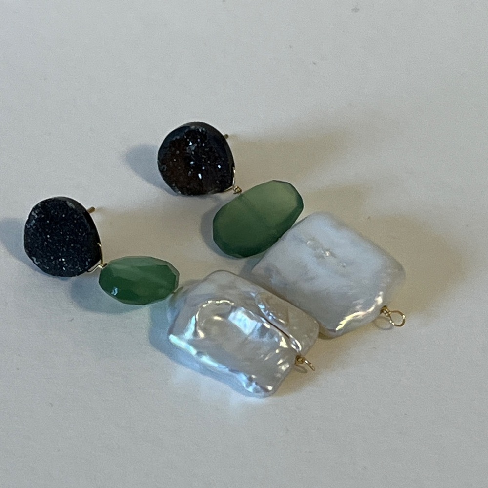 156 Druzy pearl and stone post earrings handmade
